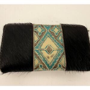 Trinity Ranch Black Hair On Hide Turquoise Southwestern Zip Around Wallet 7x4